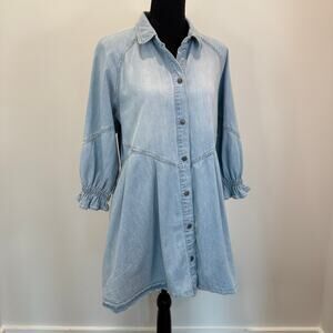 We the Free Hannah Dress Women's XS Light Wash Denim Mini Boho Relaxed Fit Y2K